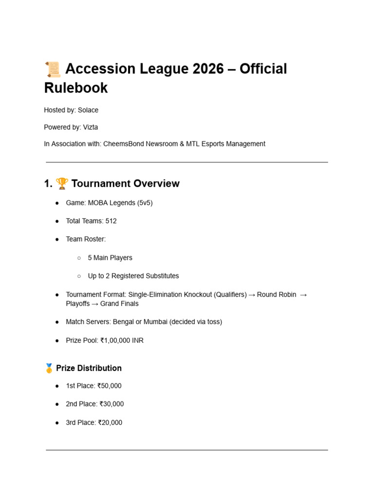 Accession League 2026 Official Rulebook | PDF | Sports