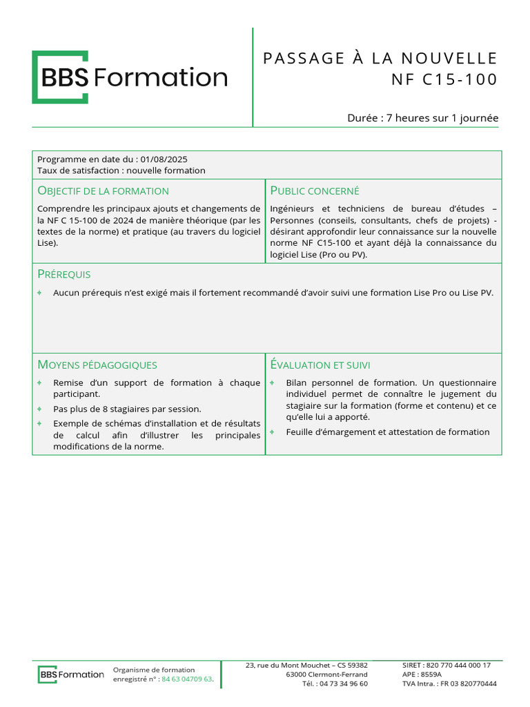 Prog Form Nouvelle NF C15-100 | PDF