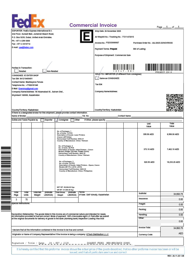 Updated Commercial Invoice 6 11 19 1271336359 | PDF