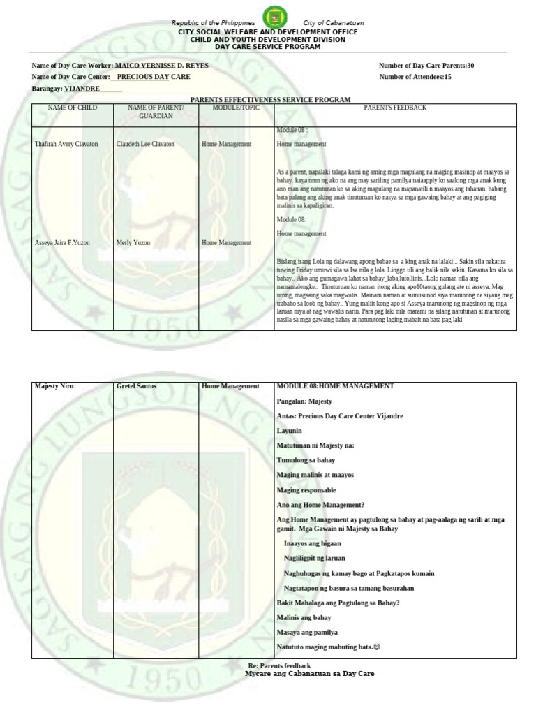 Parents Effectiveness Service Program FEEDBACK Januar | PDF
