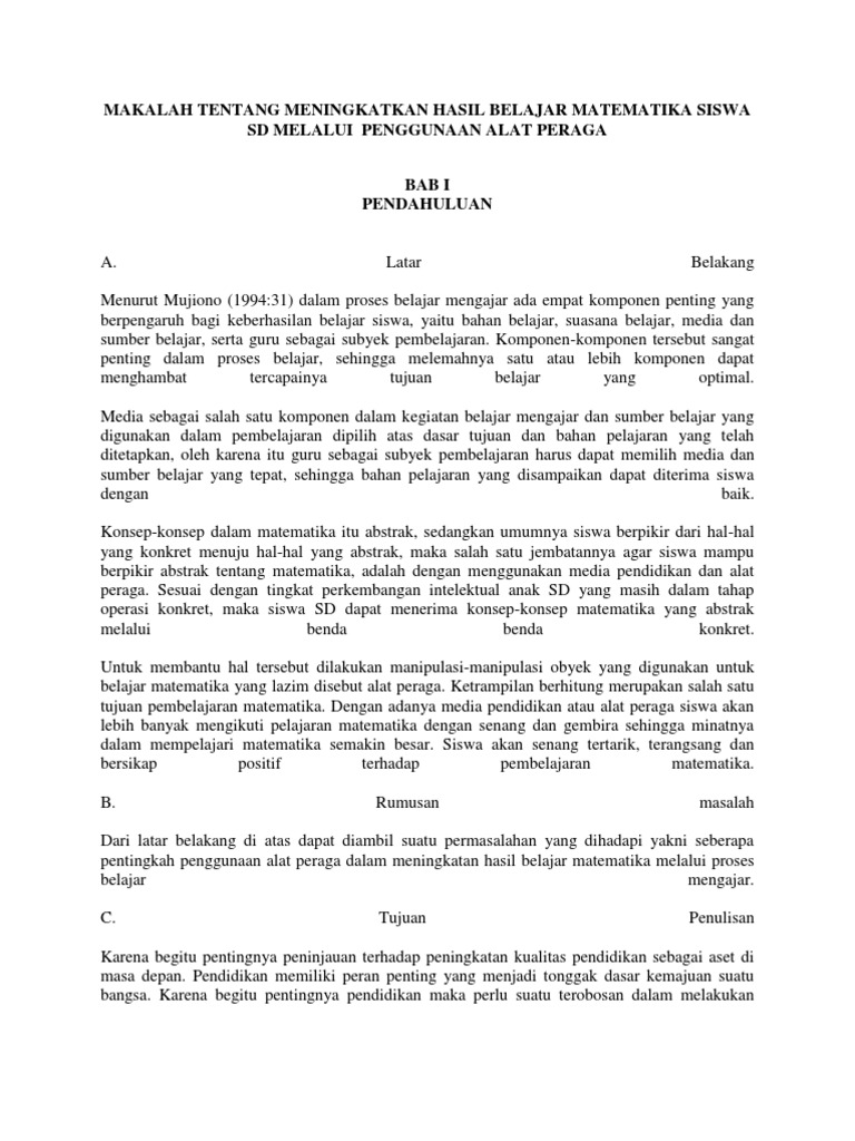 Makalah Tentang Meningkatkan Hasil Belajar Matematika Siswa Sd Melalui Pdf