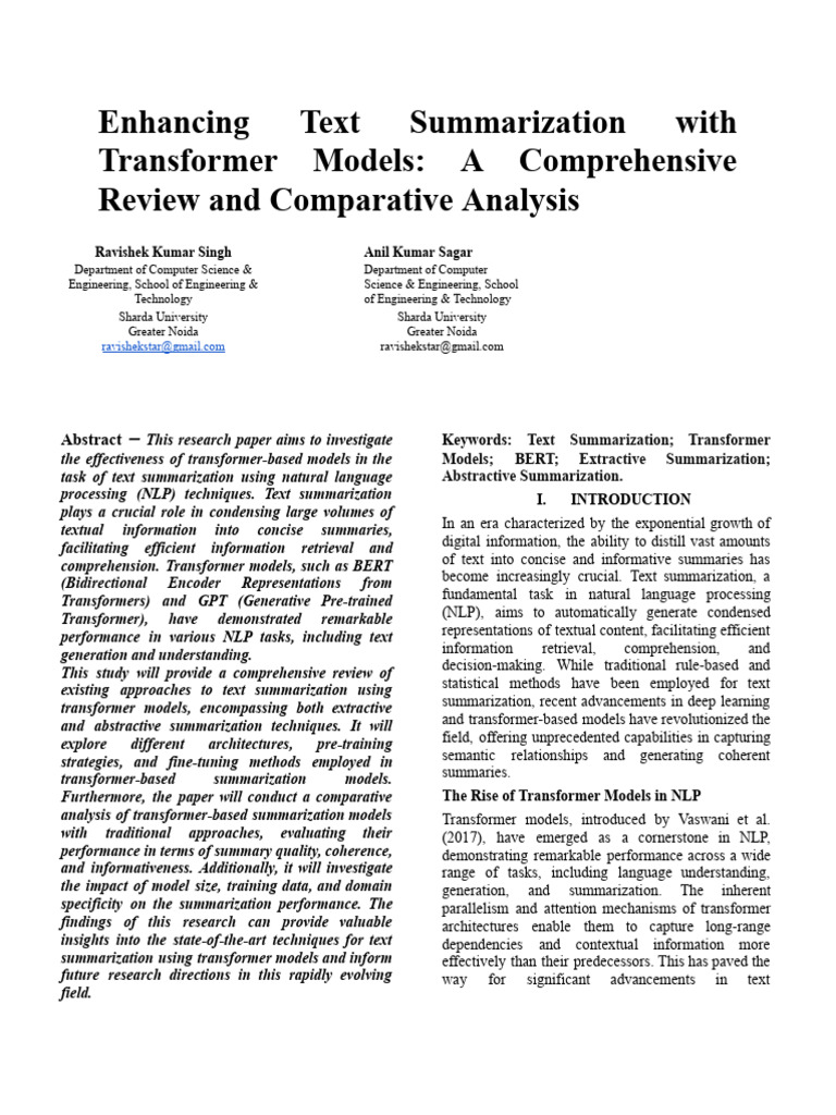 Enhancing Text Summarization With Transformer Models - A Comprehensive ...
