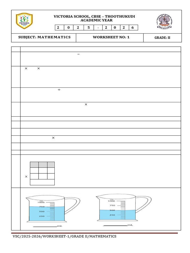 Term - 2 Class II Worksheet 1 | PDF | Mathematics