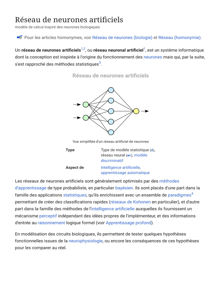 Réseau de Neurones Artificiels - Wikipédia | PDF | Mathématiques ...