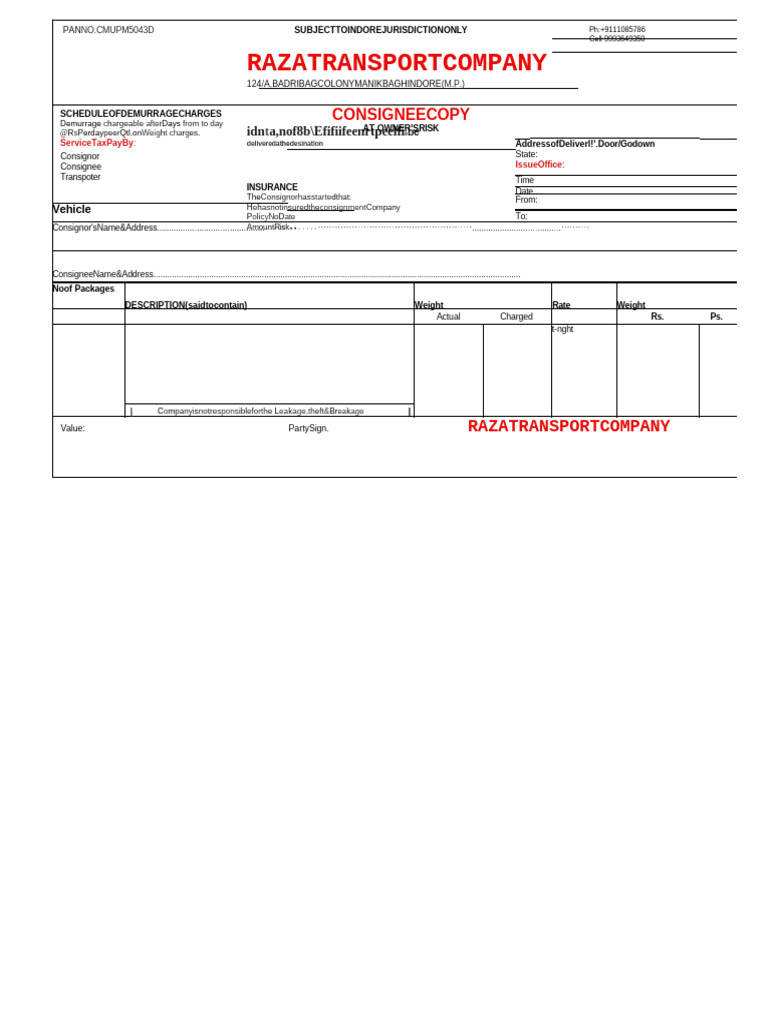 Raza Transport Company | PDF