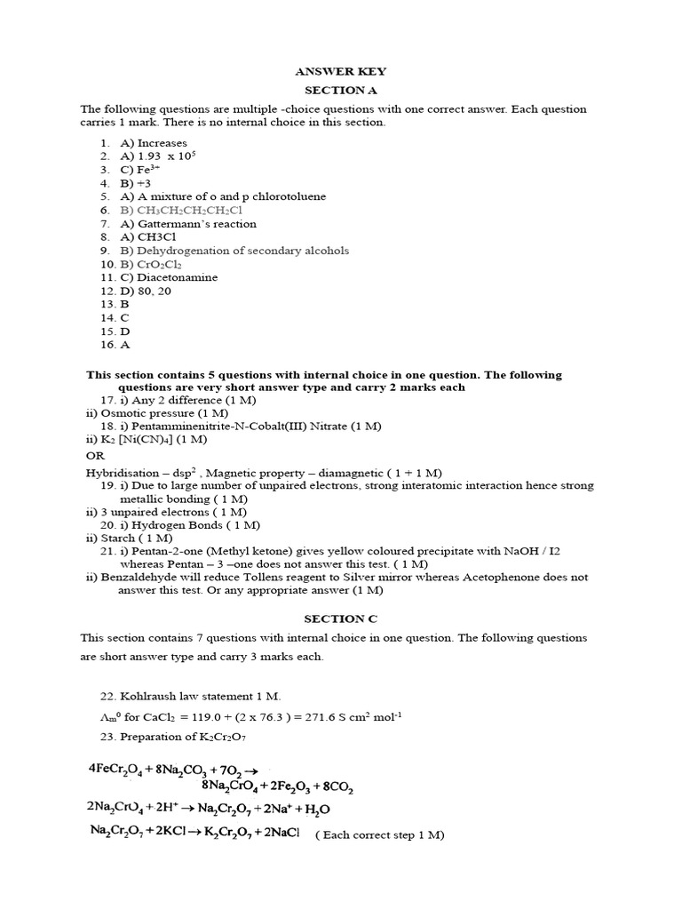 Answer Key Practice Paper 1 | PDF | Anode | Atoms