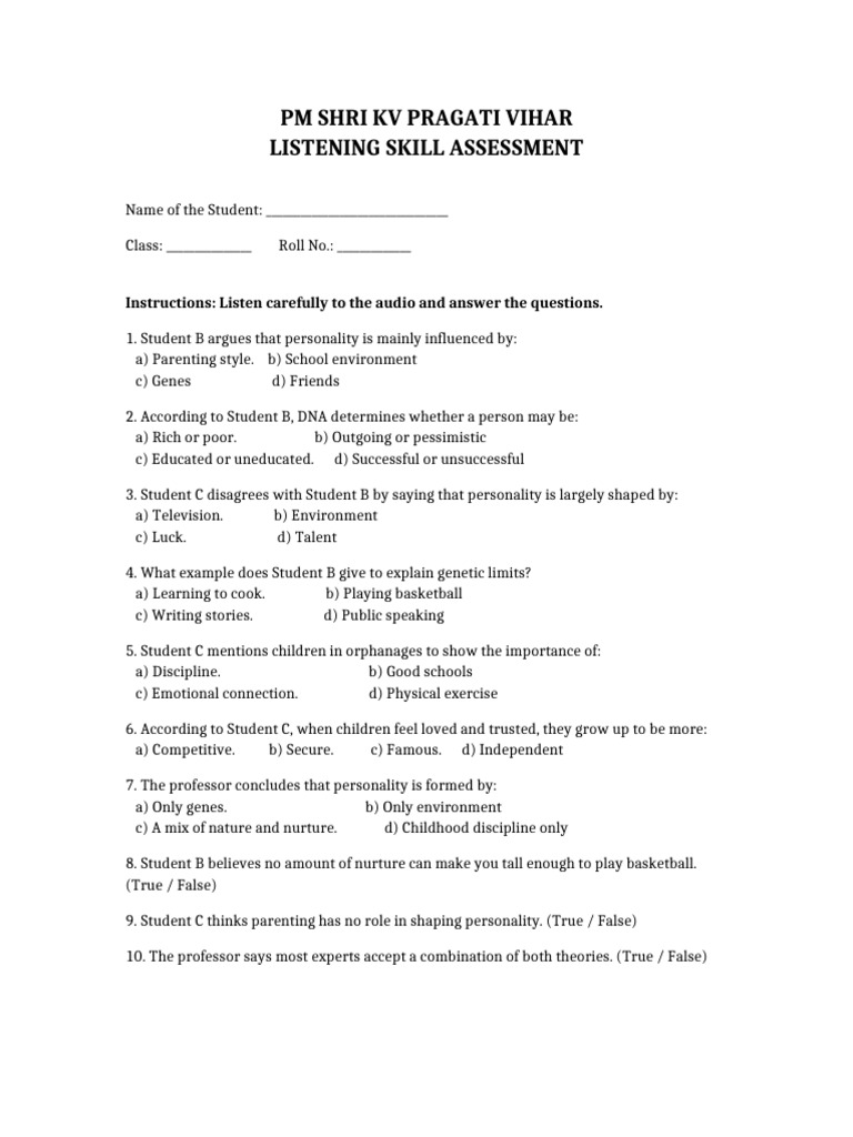 Listening Skill Assessment | PDF