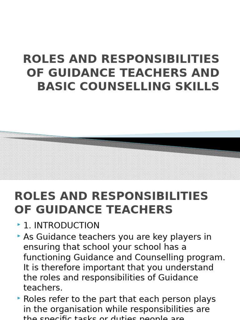 Roles and Responsibilities of Guidance Teachers and Basic | PDF ...