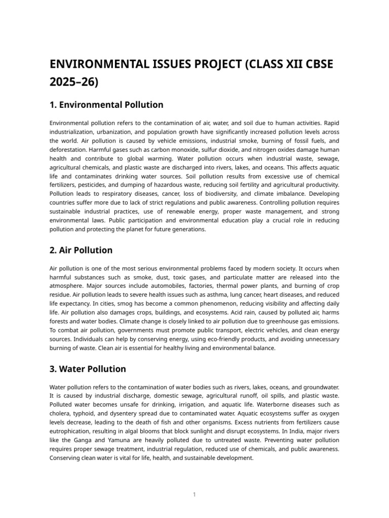 Environmental Issues Project - Class Xii Cbse | PDF | Air Pollution ...