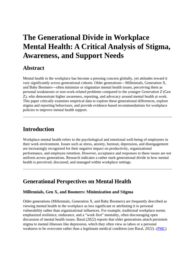 The Generational Divide in Workplace Mental Health | PDF | Mental ...