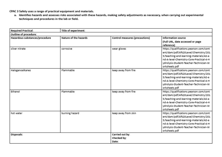 Risk Assessment Table For CPAC | PDF | Hazards | Working Conditions