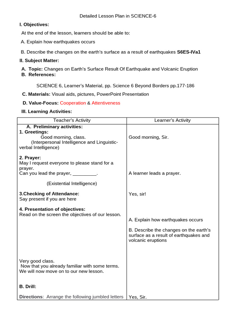 Science6 LESSON PLAN 6 2 | PDF | Earthquakes | Plate Tectonics