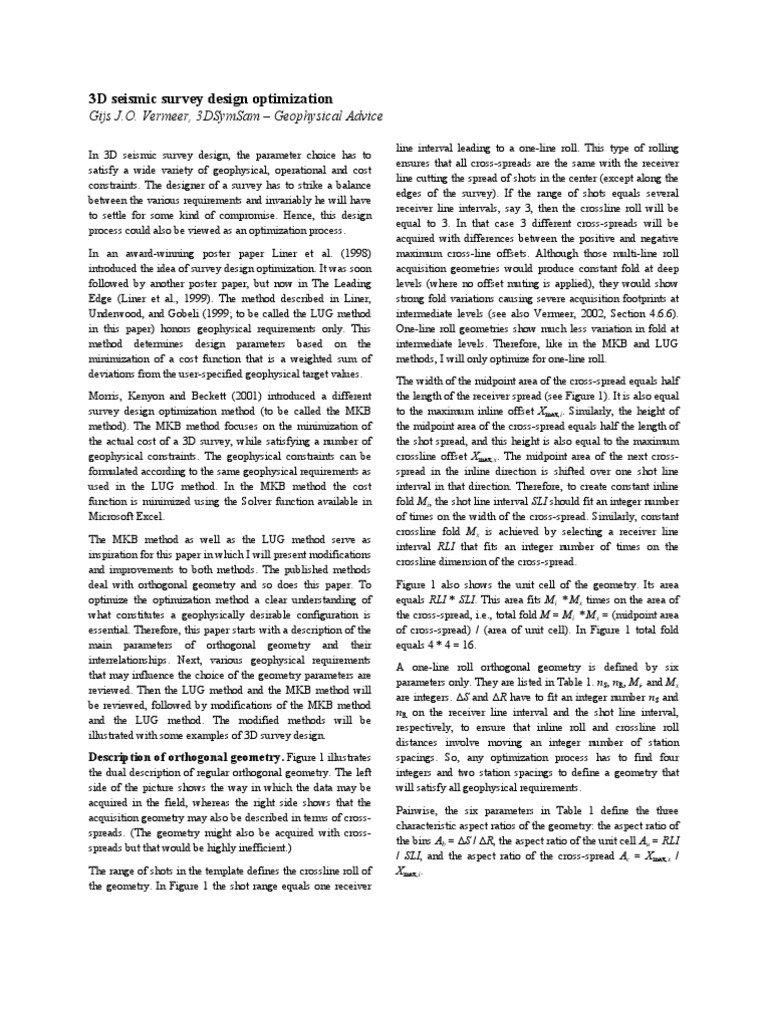 3d Seismic Survey Design Optimization Pdf Loss Function