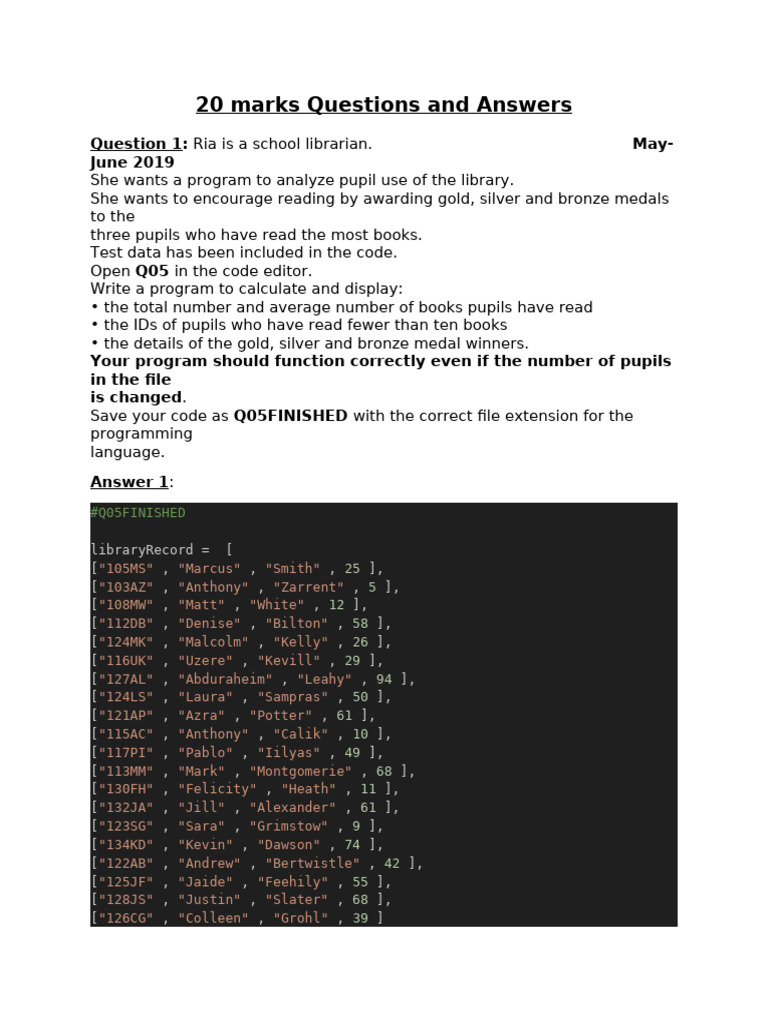 20 Marks Questions and Answers | PDF | Software Engineering | Computing
