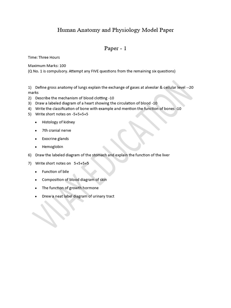 Human Anatomy and Physiology Model Paper - 65938522 - 2025 - 11!01!13 ...
