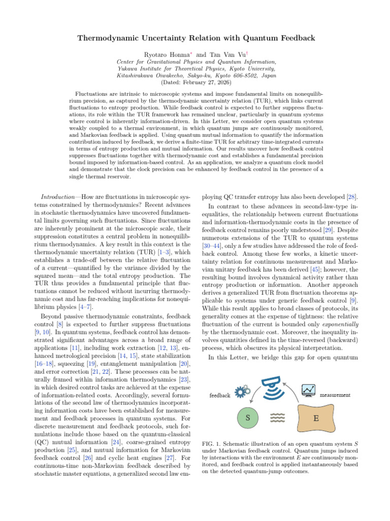 Thermodynamic Uncertainty Relation With Quantum Feedback | PDF ...