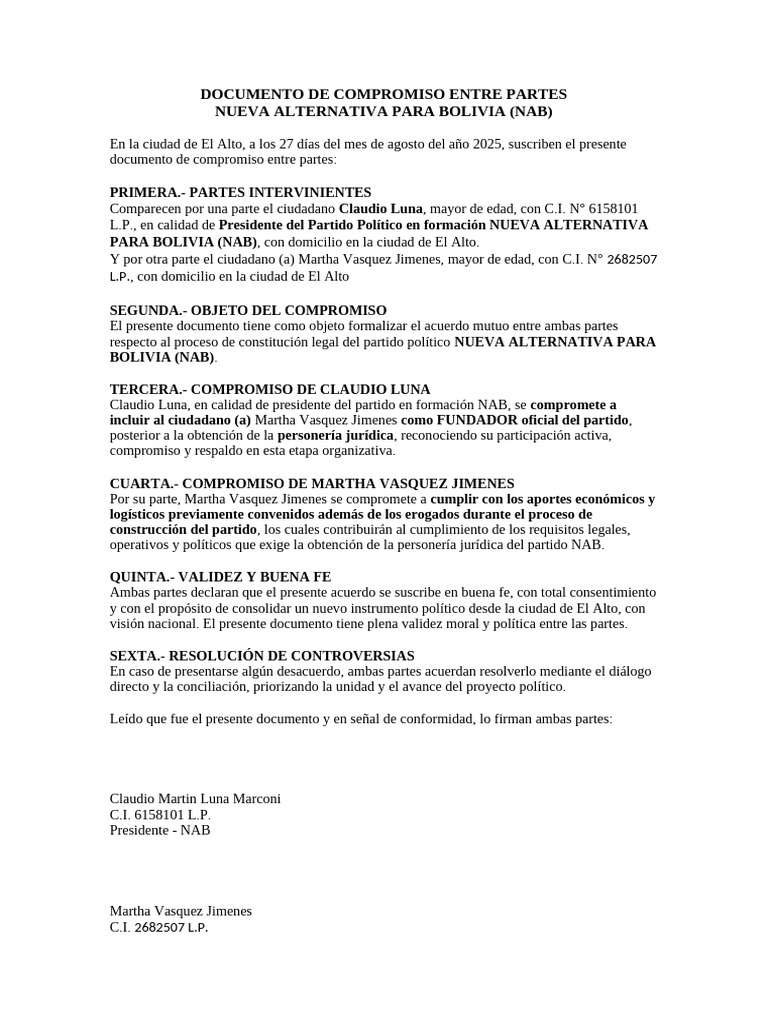 Documento de Compromiso Martha | PDF