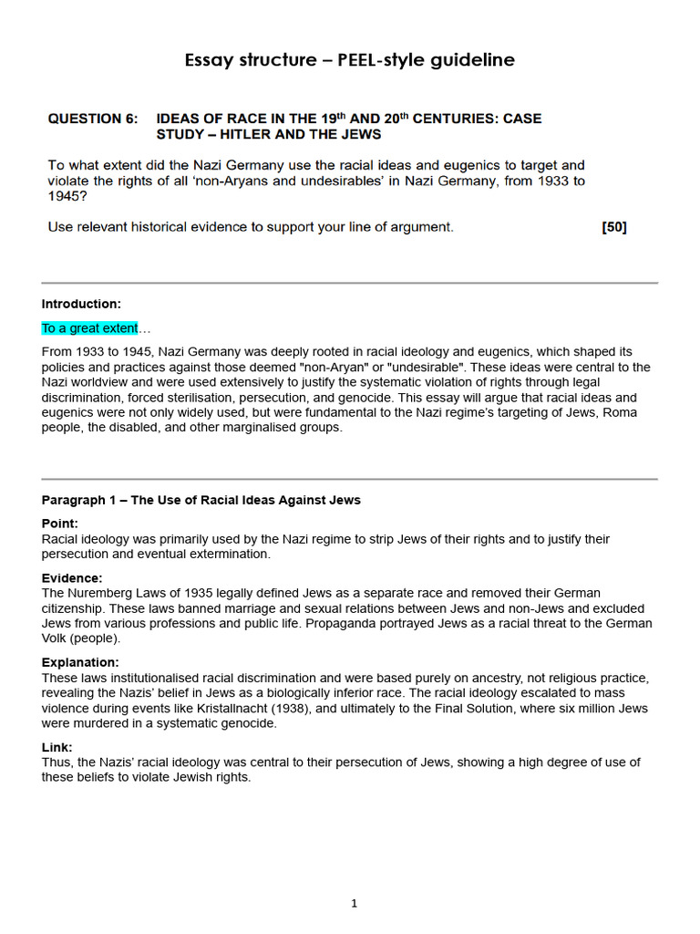 Grade 11 History - Essay Example Using PEEL - Eugenics by Nazis | PDF ...