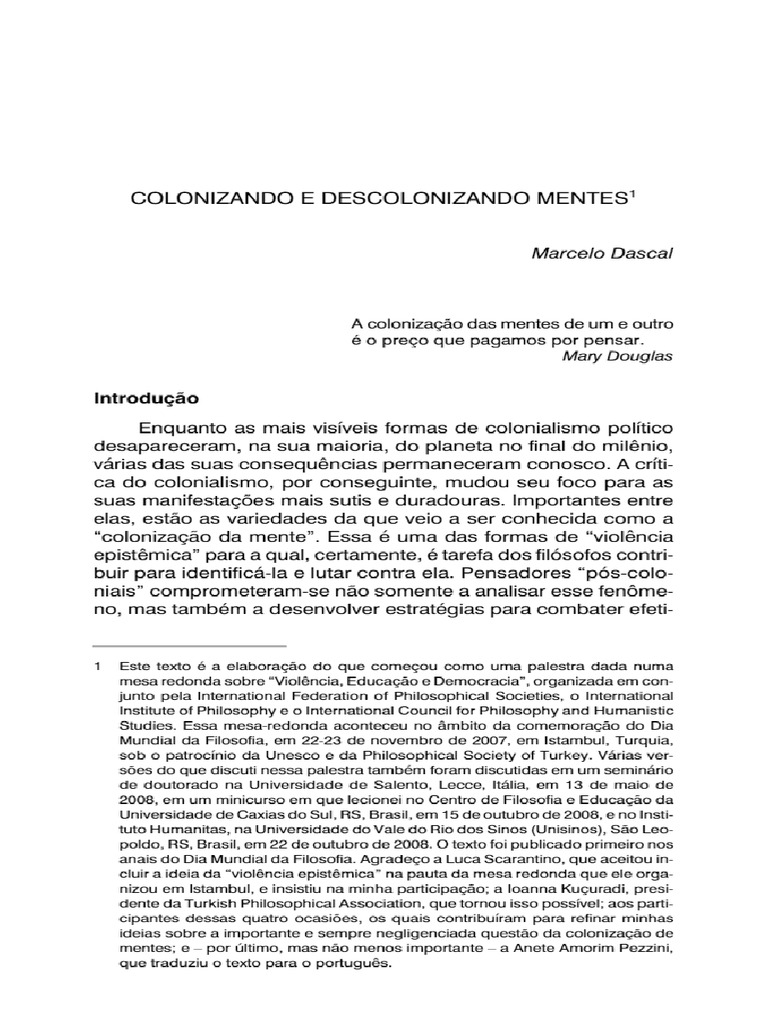 COLONIZANDO E DESCOLONIZANDO MENTES 1 - PDF | PDF
