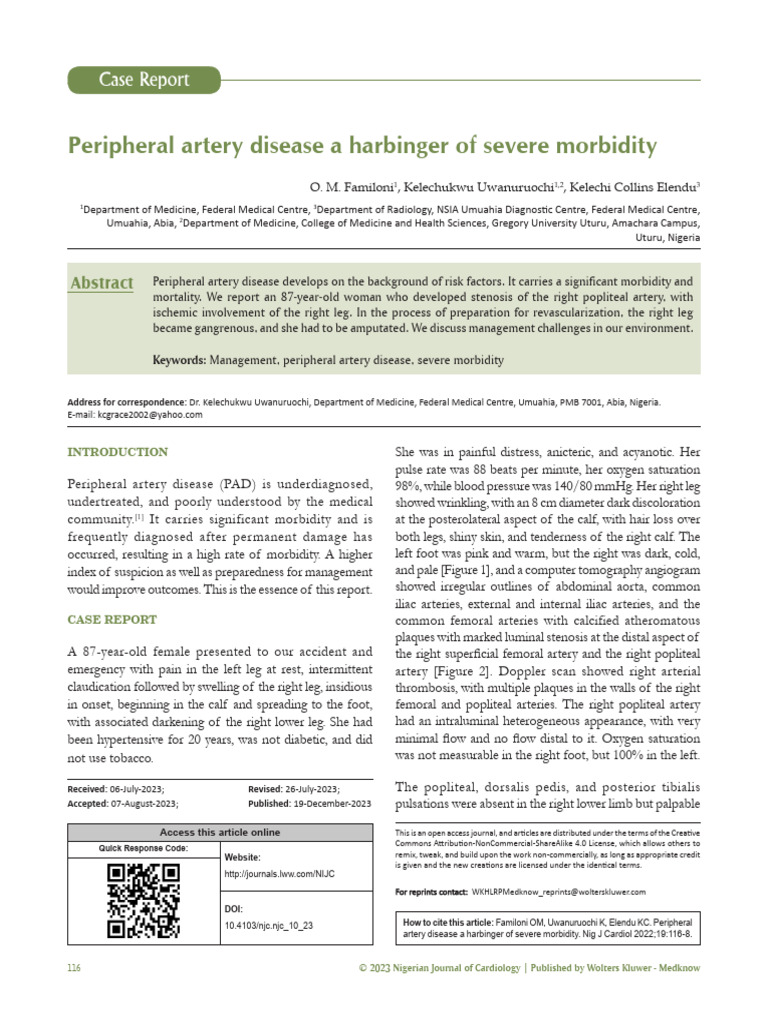 Peripheral Artery Disease A Harbinger of Severe.11 | PDF | Diseases And ...