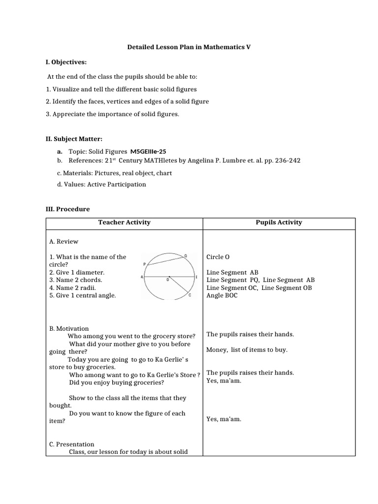 Demo Detailed Lesson Plan in Math 5 | PDF | Vertex (Geometry) | Euclid