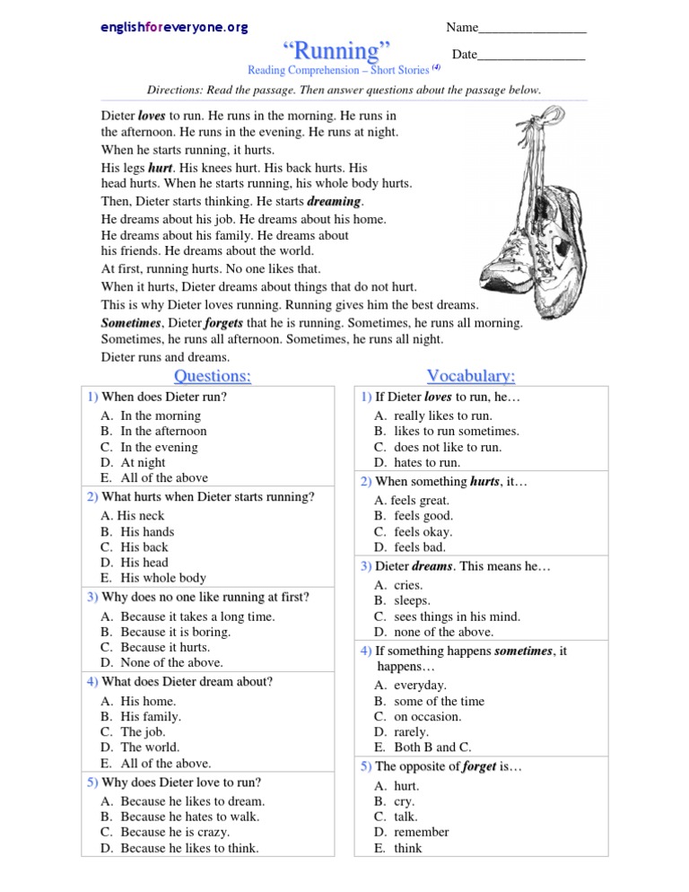 Dieter's Running Dreams: Comprehension Quiz | PDF