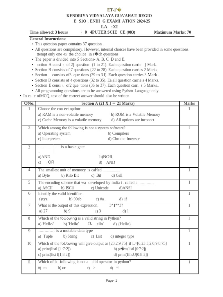 11th Annual Exam 25-26 | PDF | String (Computer Science) | Computer ...