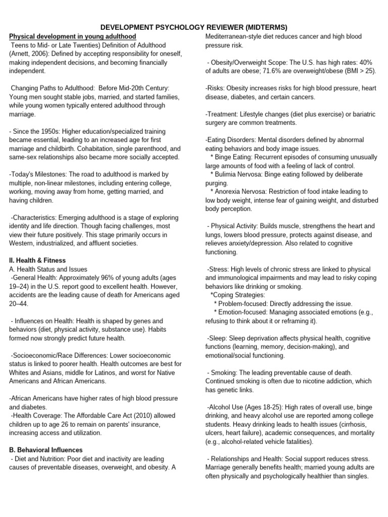 Developmental Psychology Reviewer (Finals) | PDF | Adolescence | Obesity