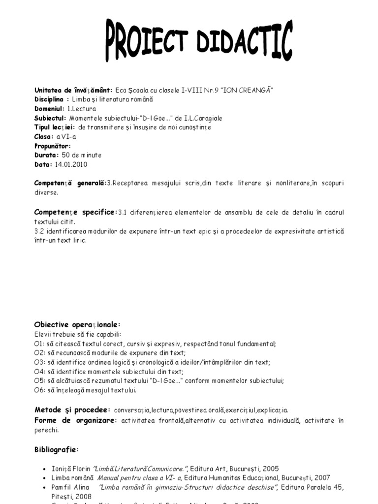 Proiect D-L Goe | PDF