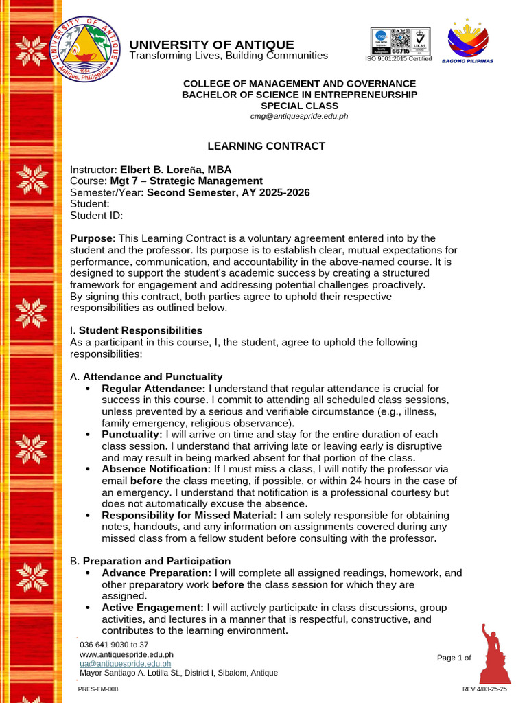 Learning Contract | PDF | Academic Integrity