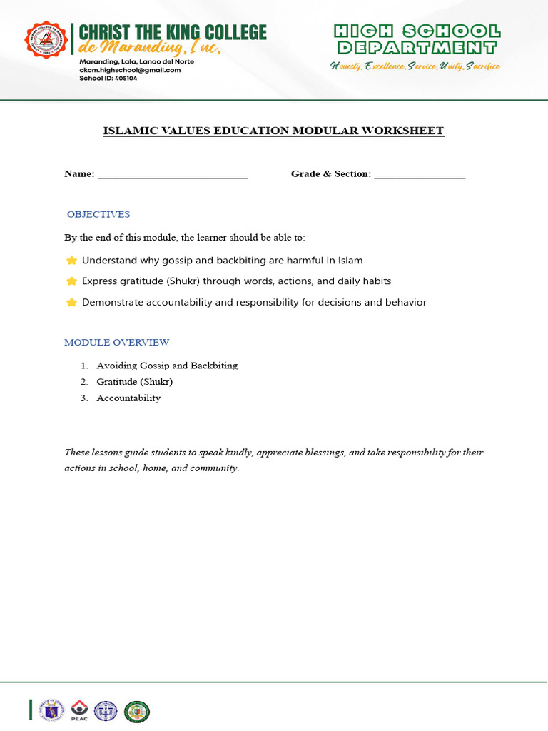 Islamic Values Module | PDF | Gratitude