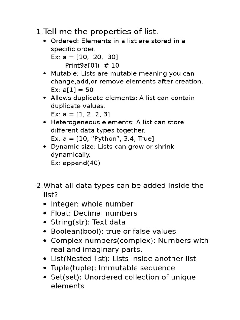 Tell Me The Properties of List | PDF