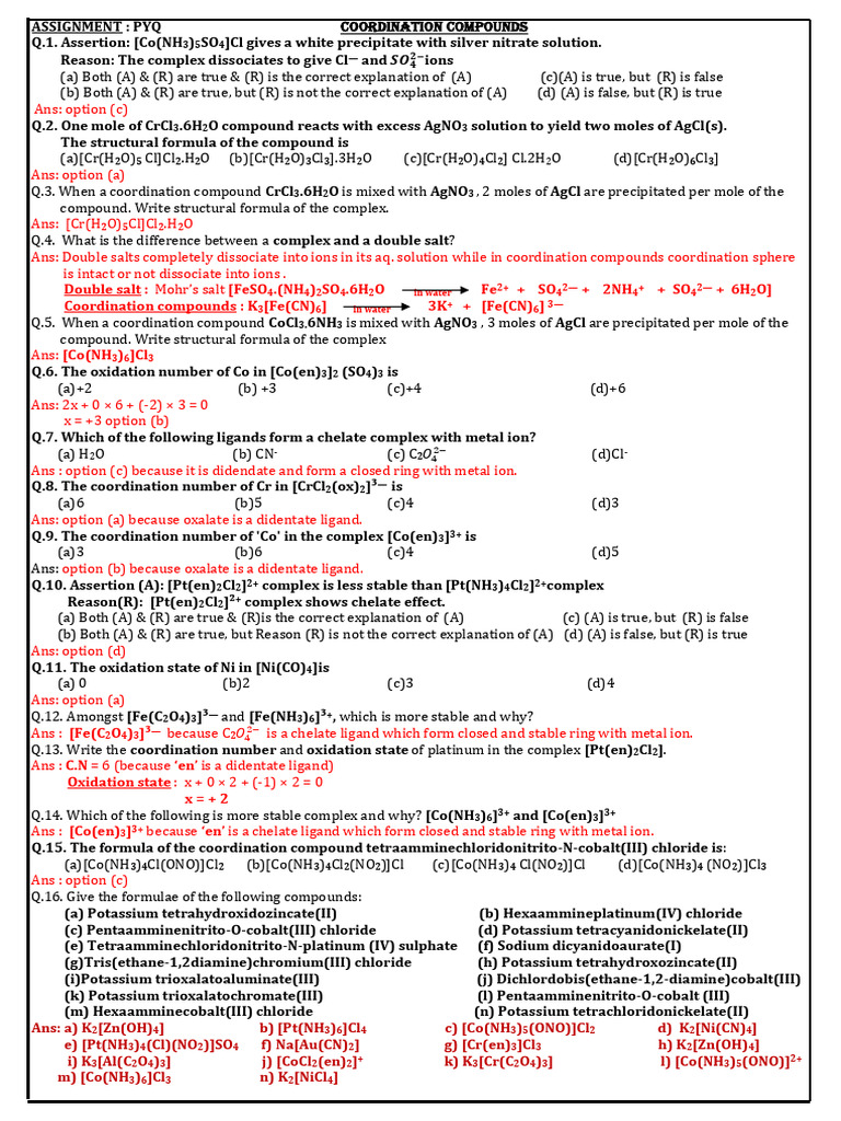 Coordination Pyq 2024 Solution | PDF | Coordination Complex | Ligand