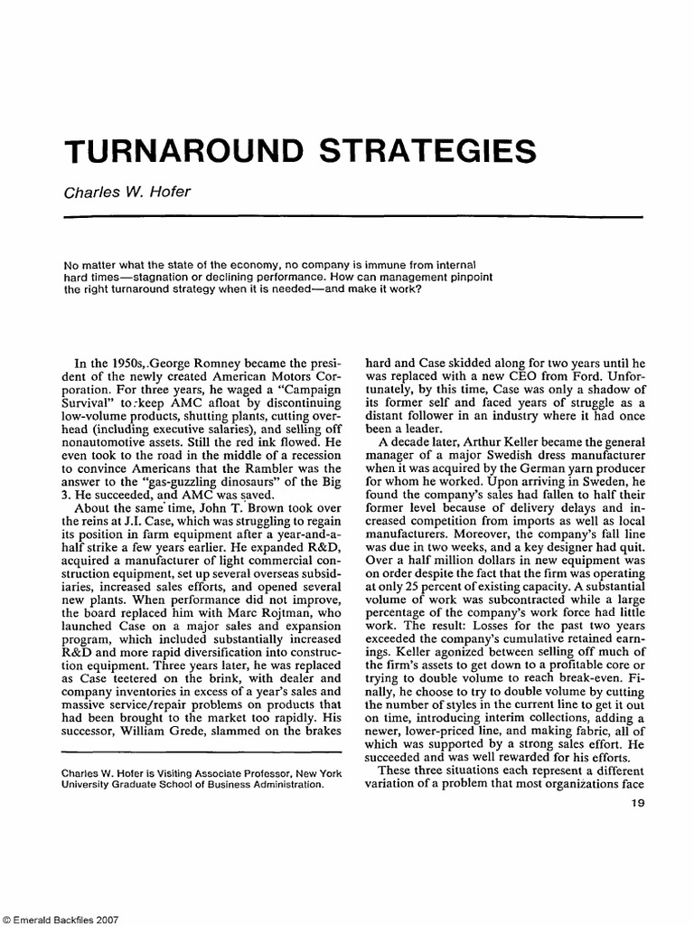 Turnaround Strategies | PDF | Bankruptcy | Strategic Management