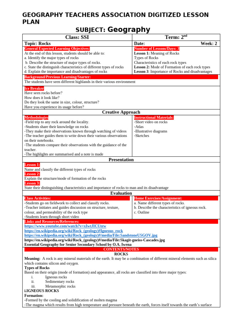 SS1 Geography 2nd Term Week 2 ROCKS | PDF | Rock (Geology) | Igneous Rock