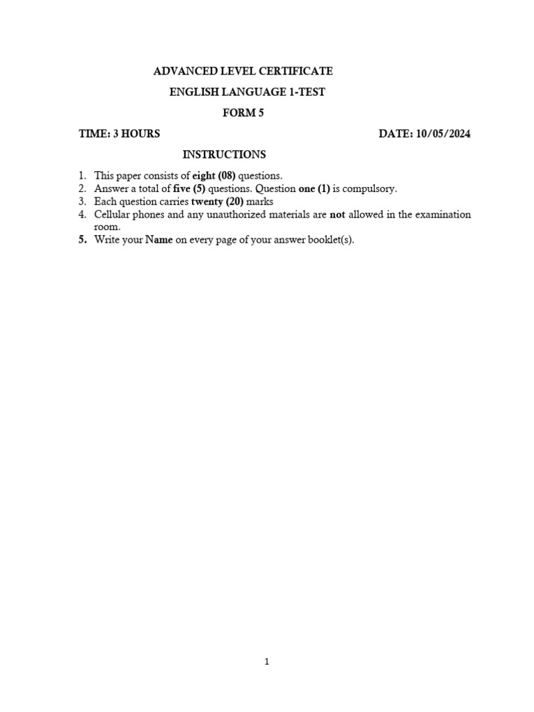 F5-Advanced Level Certificate-English Language 1-11.5.2024 | PDF