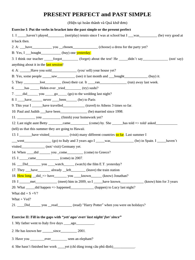 (BT) Present Perfect and Simple Past | PDF | Chess Theory