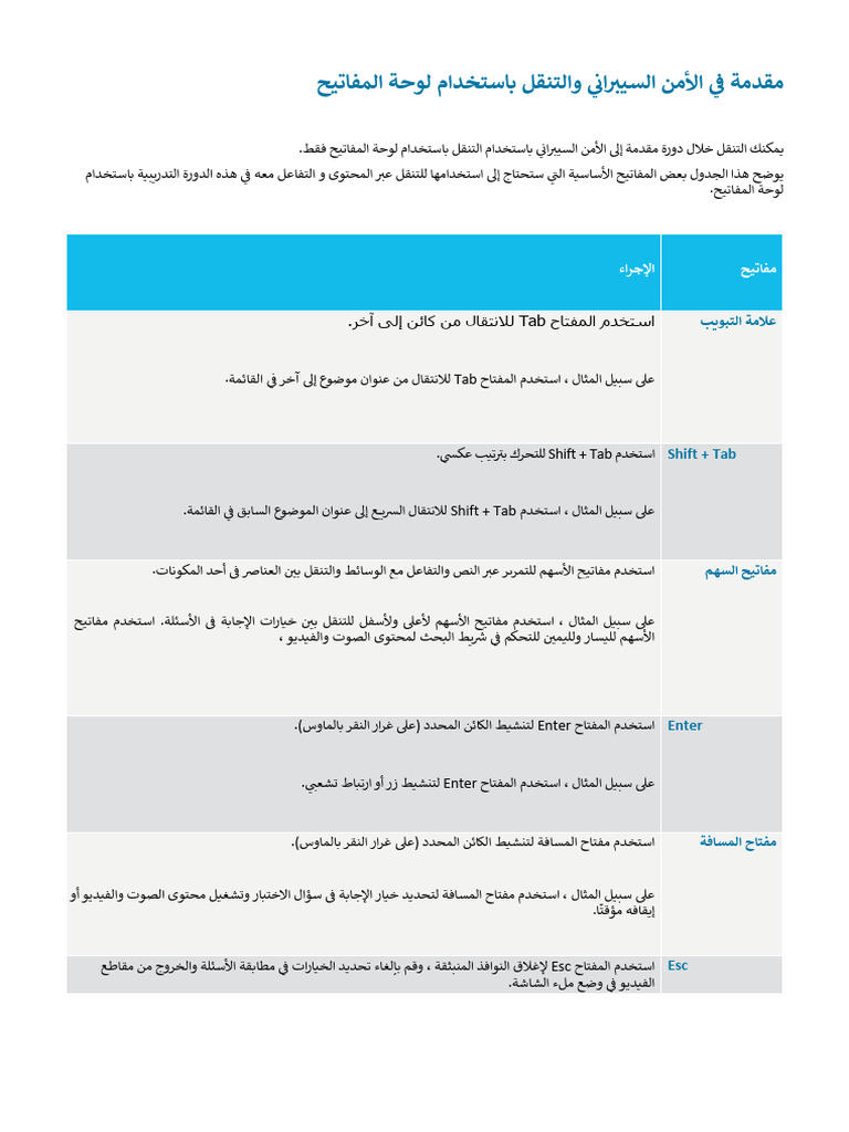 Arabic Introduction To Cybersecurity and Keyboard Navigation | PDF