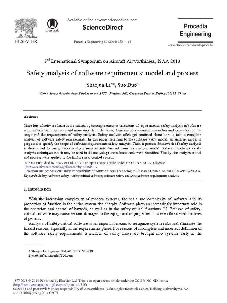 Safety Analysis of Software Requirements Model and Process | PDF ...