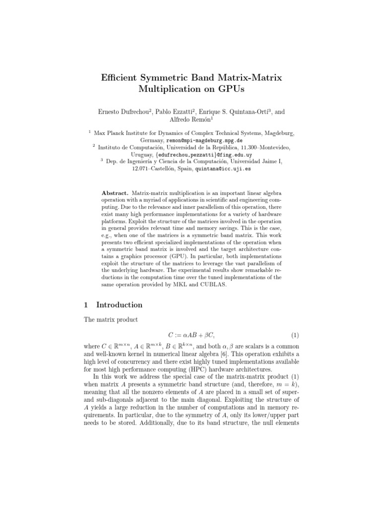 Efficient Symmetric Band Matrix-Matrix Multiplication On GPUs | PDF ...