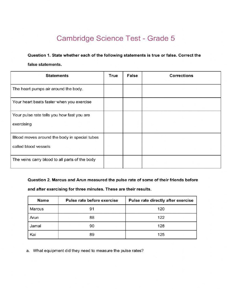 Grade 5 - Cambridge Sceince Test | PDF
