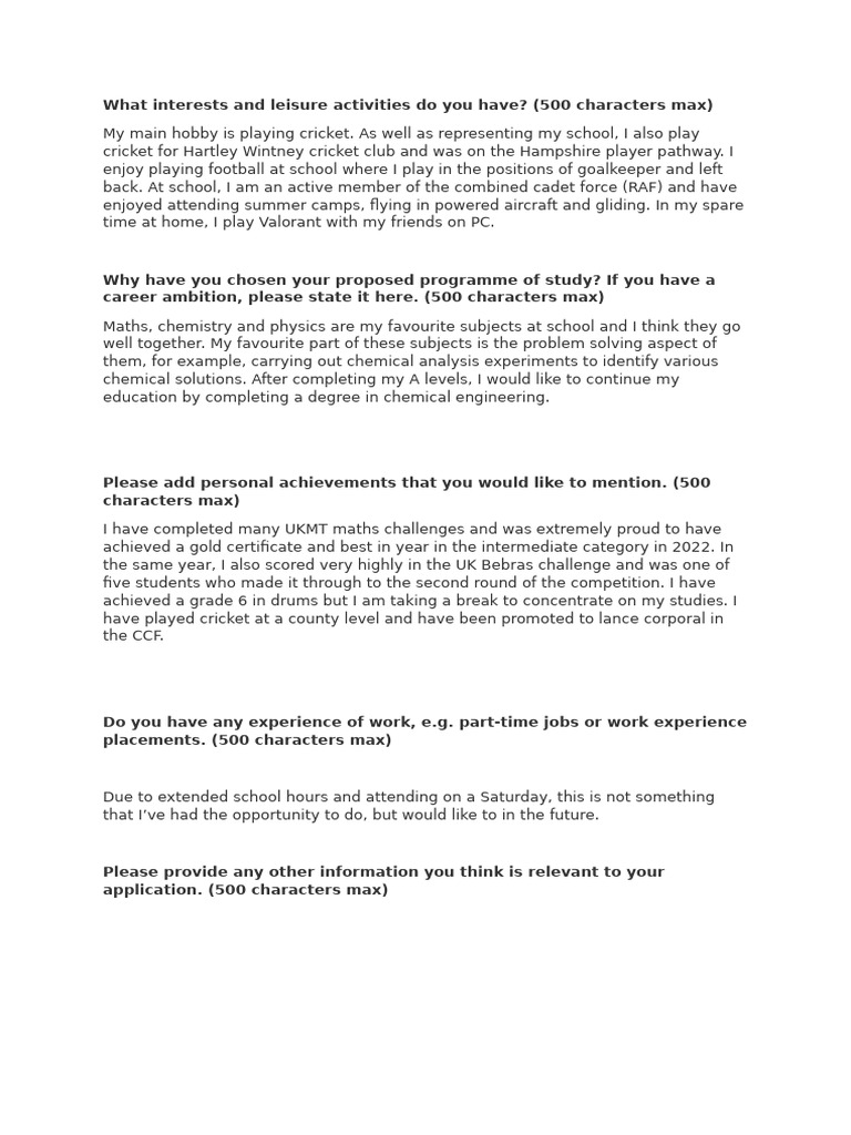 Farnborough Sixth Personal Statement | PDF