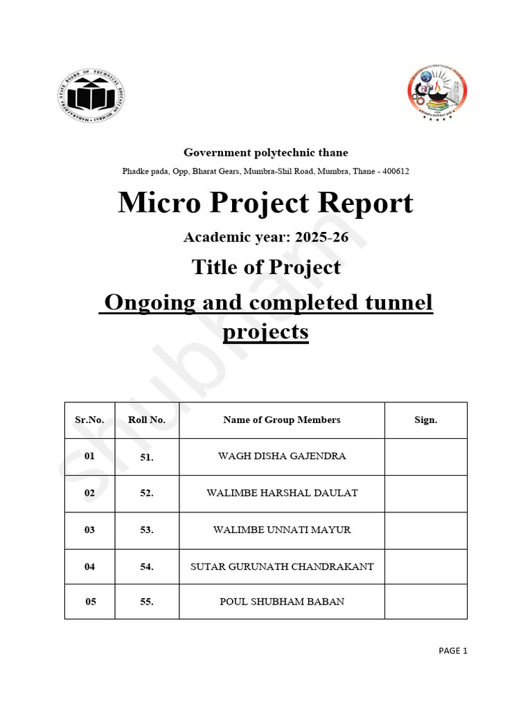 RBT Micro Project by Shub | PDF | Tunnel | Civil Engineering