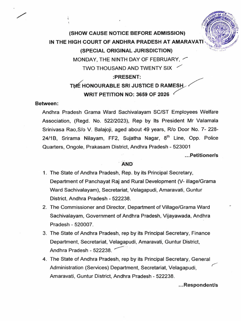 AP GSWS SCST Employees Welfare Association AP High Court Case Notice To ...