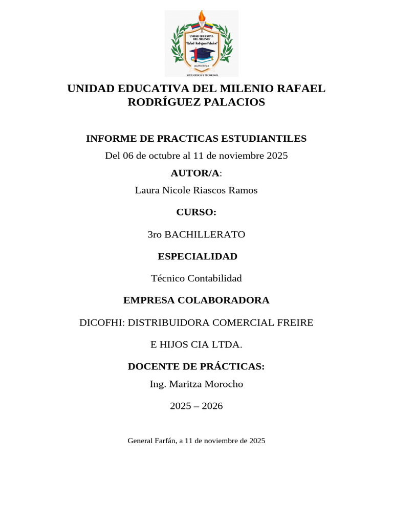 Informe de Pasantias Laura Riascos Ramos | PDF | Contabilidad | Business