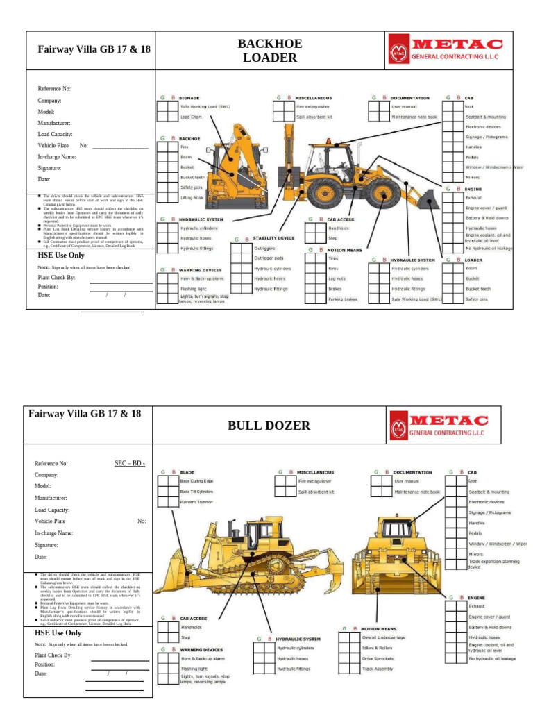 9.2 Heavy Equipment Initial and Monthly Checklist PDF | PDF | Truck ...