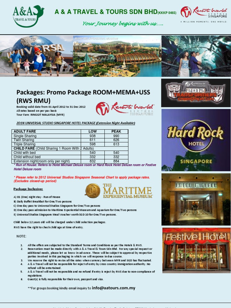 Universal Studio Singapore Package Singapore Hotel + Mema | PDF | Travel Visa | Business