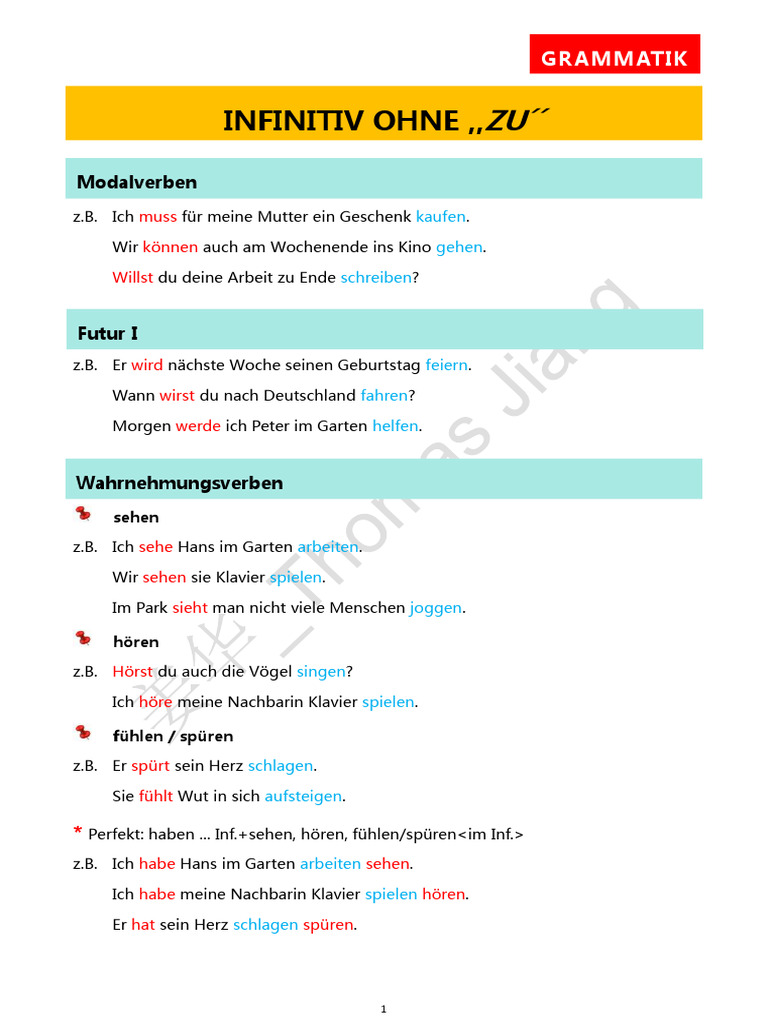 Infinitiv Ohne Zu | PDF