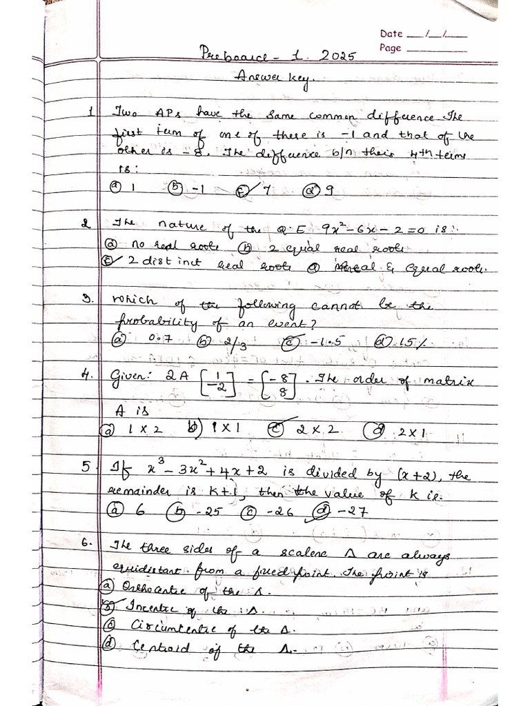 Answer Key First Pre Board 2025-26 | PDF
