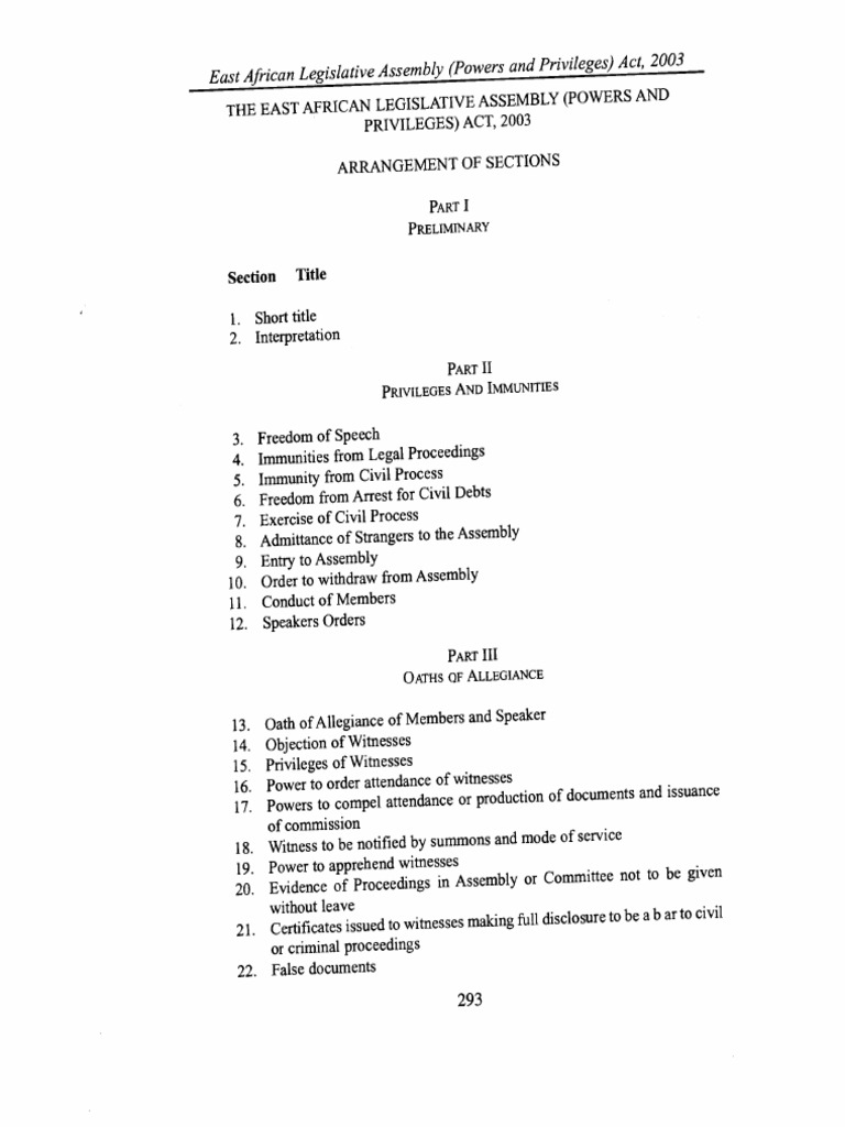 East African Legislative Assembly Powers and Privileges Act 2003 | PDF ...
